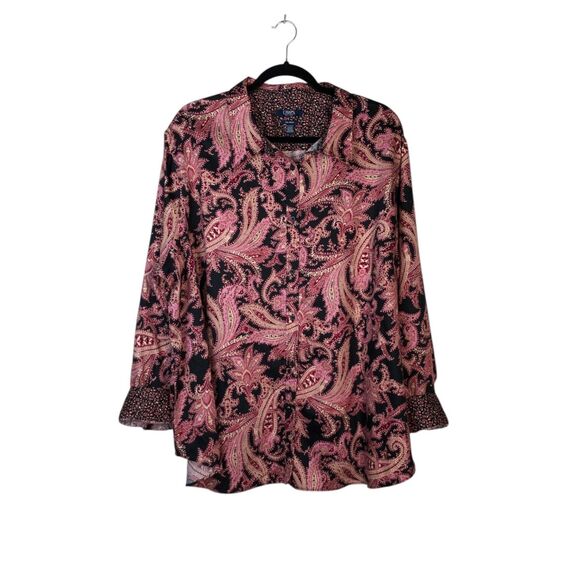 Chaps‎ Womens Paisley No-Iron Button Down Size 3X Travel Packable Career - Picture 1 of 7